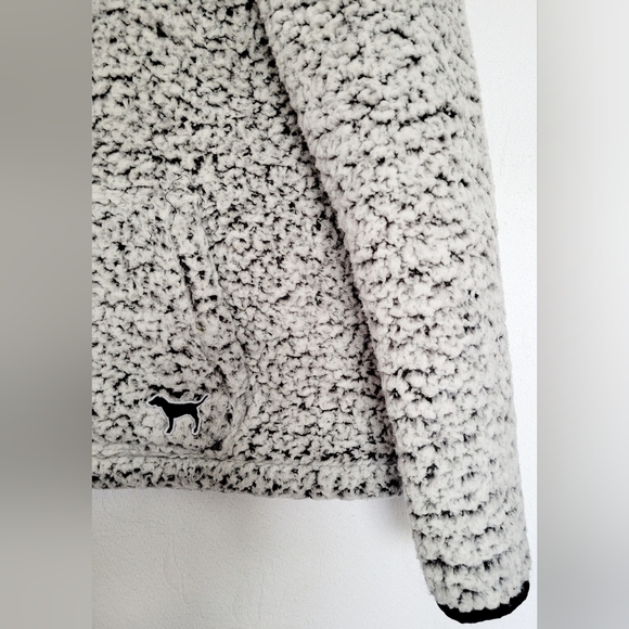 PINK Victoria's Secret Women Fuzzy Sherpa Pullover Sweater 3/4 Zip Front Gray S - Picture 15 of 16